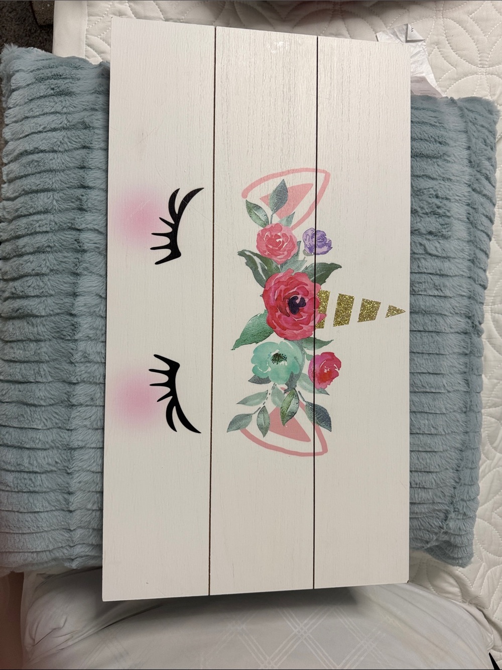 IKEA Unicorn Floral Wall Art - Pink, Teal, Gold, Black